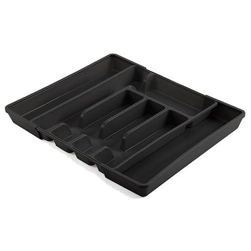 URBN-CHEF 7-Section Extendable Plastic Cutlery Tray, Kitchen Drawer Organiser with 5-to-7 Compartments for Utensils & Larger Tools - Versatile, Durable, Easy-to-Clean & Adjustable to Reduce Clutter