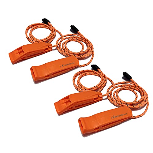 HEIMDALL Emergency Whistle with Lanyard for Safety Boating Camping Hiking Hunting Survival Rescue Signaling (Orange-4 Pack)