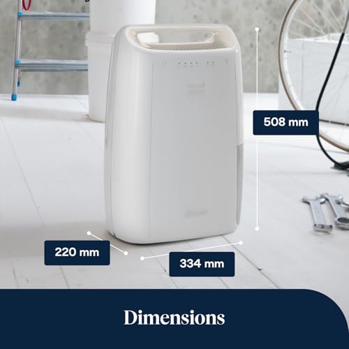 De’Longhi Tasciugo AriaDry - Déshumidificateur Portable pour la Maison, Filtration à 3 Actions, Élimination de l'Humidité 10L/24h, Séchage, Anti-Moisissure, Silencieux, Blanc (DEX210SF)