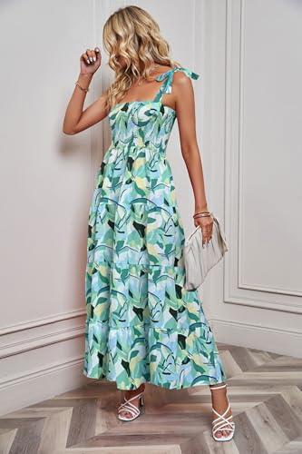 Image of kinstell Women's Summer Boho Spaghetti Strap Square Neck Ruffle Casual Flowy Long Dress Beach Swing Party Maxi Dress