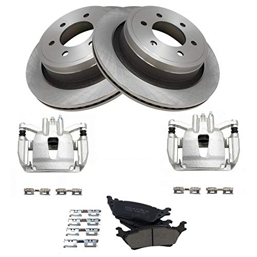 Image of TRQ Rear Brake Pad, Caliper, & Rotor Kit Ceramic Compatible with 2012-2016 Ford F-150