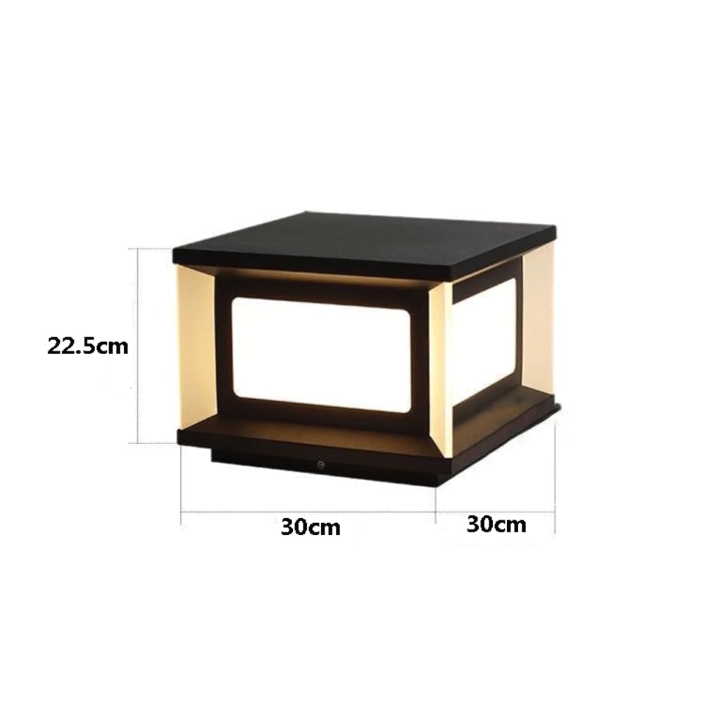 HZWJIA Solar Pillar Lamp 3000K Luxury Landscape Lighting Garden Pillar Lamp IP65 Waterproof Pillar Head Lamp Black Outdoor Waterproof Solar Pillar Lamp for Villa Landscape Pillar Lamp Diameter 11.8in