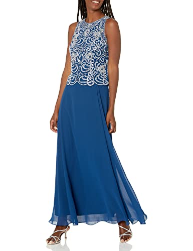 Image of J Kara Womens Petite Sleeveless Scallop Long Beaded Dress W /Scarf