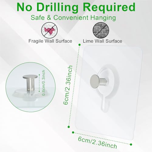 Image of Picture Hanging Hooks,6 PCS Heavy Duty Up-Grade Wall Hangers Without Nails,Wall Picture Hangers, Transparent Waterproof Adhesive Picture Hanger,Frame Hanger Sticky Hooks for Bathroom,Kitchen