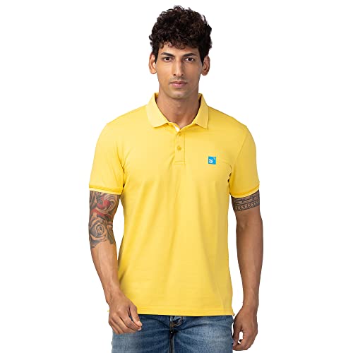 Image of Spykar Men's Slim Fit Polo Neck Half Sleeve Solid Casual T-Shirt