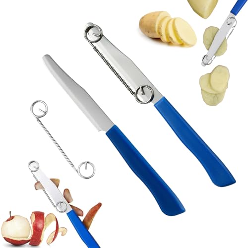GWAWG 2 Pcs Couteaux de Découpe Rapide avec Ressort Amovible, couteaux polyvalents pour éplucher les fruits et légumes, Couteau à trancher rapide, couteau trancher et éplucher facile à nettoyer