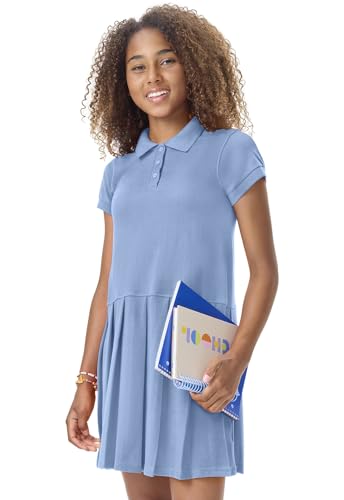 Image of Classroom School Uniforms Little Kids Pique Polo Short Sleeve Dress | Child Fit, Matching Ribbed Collar, Banded Sleeves, Three-button Placket, Comfortable Fit, School Uniform Essential