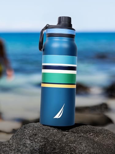 Image of NAUTICA Premium Leak-Proof Insulated Water Bottle - 1pc (Fender)| 750ml | Stainless Steel Flask with 24 Hours Temperature Retention | Ideal for Travel, Gym, Office Use Austin Printed-Blue /Yellow