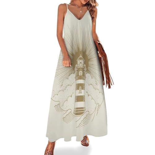 Robe longue femme ete Phare Vintage sans manches coupe maxi de plage