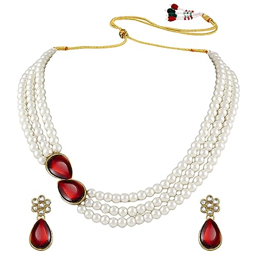 Image of Peora Faux Pearl Crystal Necklace & Jewellery Set Gift for Women