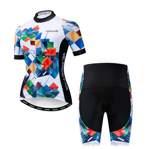 Cycling Jersey Women Set Short Sleeve Set Girls Padded Bike Shorts Clothing Suit Cube White M