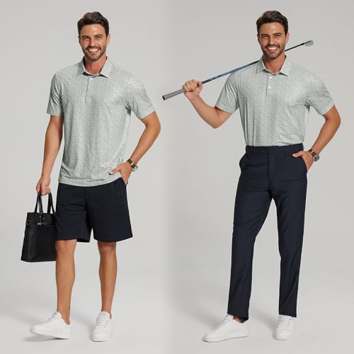 Image of Golf Shirts for Men - Dry Fit Moisture Wicking Short Sleeve Performance Sport Casual Striped Collared Mens Polo Shirt