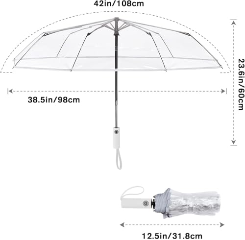 Image of Contacts Transparent Windproof Travel Waterproof Canopy, Strong Fiberglass Frame Portable Umbrella for Rain