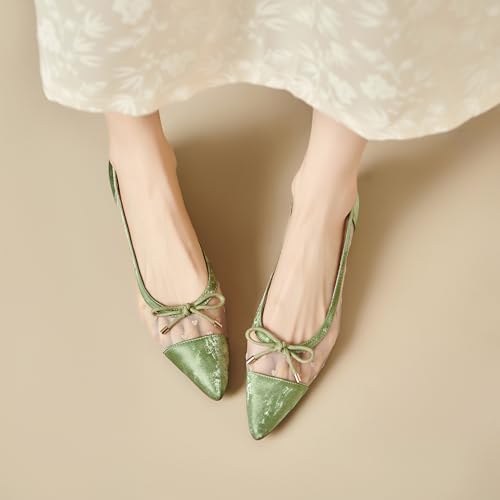 Womens Mesh Ballet Flats Retro Slip on Embroidered Pointed Toe Flats Comfortable Pointy Low Heel Bow Dress Shoes2