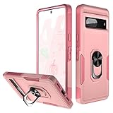 ABITKU Compatible with Pixel 7 Case, with 360° Metal Rotating Ring Holder Kickstand, Dual Layer Full Body Shockproof Protective Cover Case for Google Pixel 7 6.3 inch 2022 (Pink)