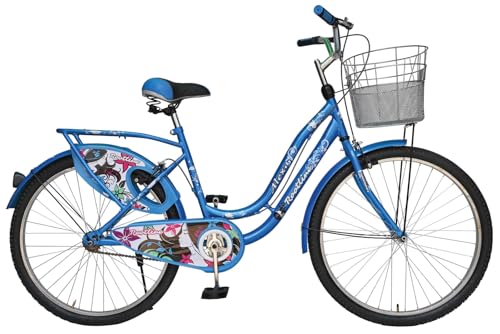Image of ROOTLINE Alexa Dark Blue Bicycle For Girls /Women With Front Basket And Integrated Carrier | Road Bike | BCP Rim & Handle (Alexa Dark Blue), Frame Size- 18 Inch
