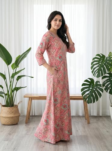 Image of sanaa Women's Luxury Pure Viscose Nighty | Elegant Embroidered Solid Loungewear