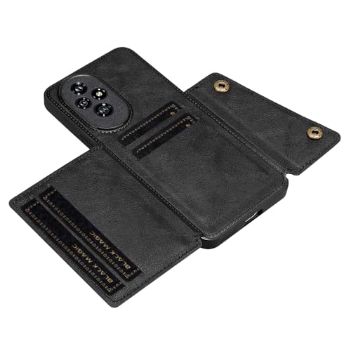 Image of for Honor 200 Pro 5G Case with Card Slots Kickstand Leather + TPU Phone Cover - Black