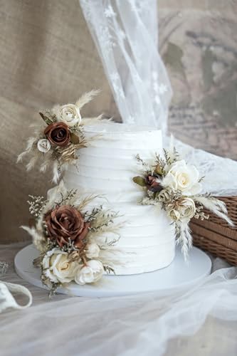 Set de decoraciones florales para pastel de boda miniatura 5