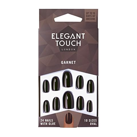 Elegant Touch Colour False Nails, Garnet, Oval Shape, 24 Nails with Glue included Cover