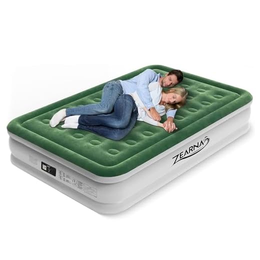 Zearna Queen Air Mattress with Built-in Pump for Home, Camping & Guests - 16'' Queen Size Inflatable Airbed Double High Adjustable Blow Up Mattress, Durable Portable Waterproof