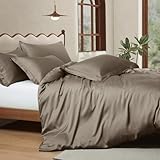 Manyshofu 5Pcs Cotton Tencel Queen Duvet Cover Eucalyptus Lyocell Taupe Duvet Cover, Cooling Comforter Covers Luxury & Silky Bedding Set - 2 Tencel Pillow Shams(20'x26'), 2 Pillow Cases(20'x30')