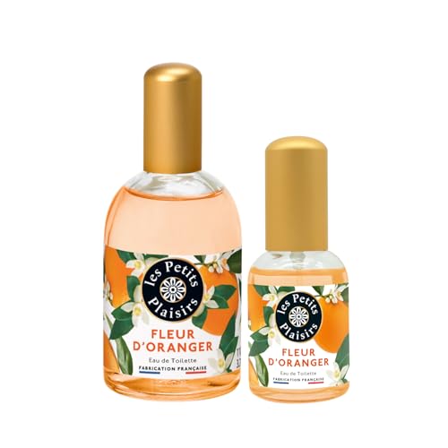 Les Petits Plaisirs – Lot Eau de Toilette Fleur d’Oranger 110ml + 30ml, Réconfortant, doux et ensoleillé, Parfum femme, Coffret cadeau, Made in France, 110ml, 30ml