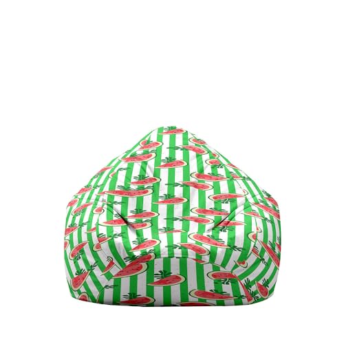 Fasbuy Puff 3D Fruta Imprime, Puff Gigante sin Relleno con Asa, Salon Bean Bag para Almacenaje, Puf Sofa de Color para Adultos y Niños, Exteriores y Interiores (Verde Blanco,90x110cm)