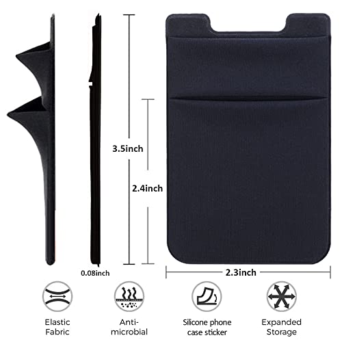 Cell Phone Card Holder Wallet Stick On For Back Of Phone(For Liquid Silicone Phone Case),Stretchy Adhesive Sticker Credit/Id Card Sleeve Stick On Wallet Lycra For All Smartphones-3Black Double Pocket #TOP2