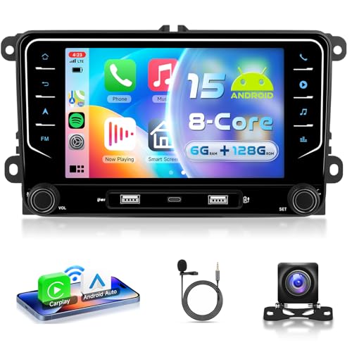 VECHTEL 8 CORE 6G+128G Autoradio Android 15 per VW Golf 5 6 Passat Jetta Caddy EOS T5 Tiguan Touran CC Polo, 7'' HD IPS Touchscreen co Carplay Android Auto GPS Wi-Fi USB Tipo-C Bluetooth FM RDS Camera