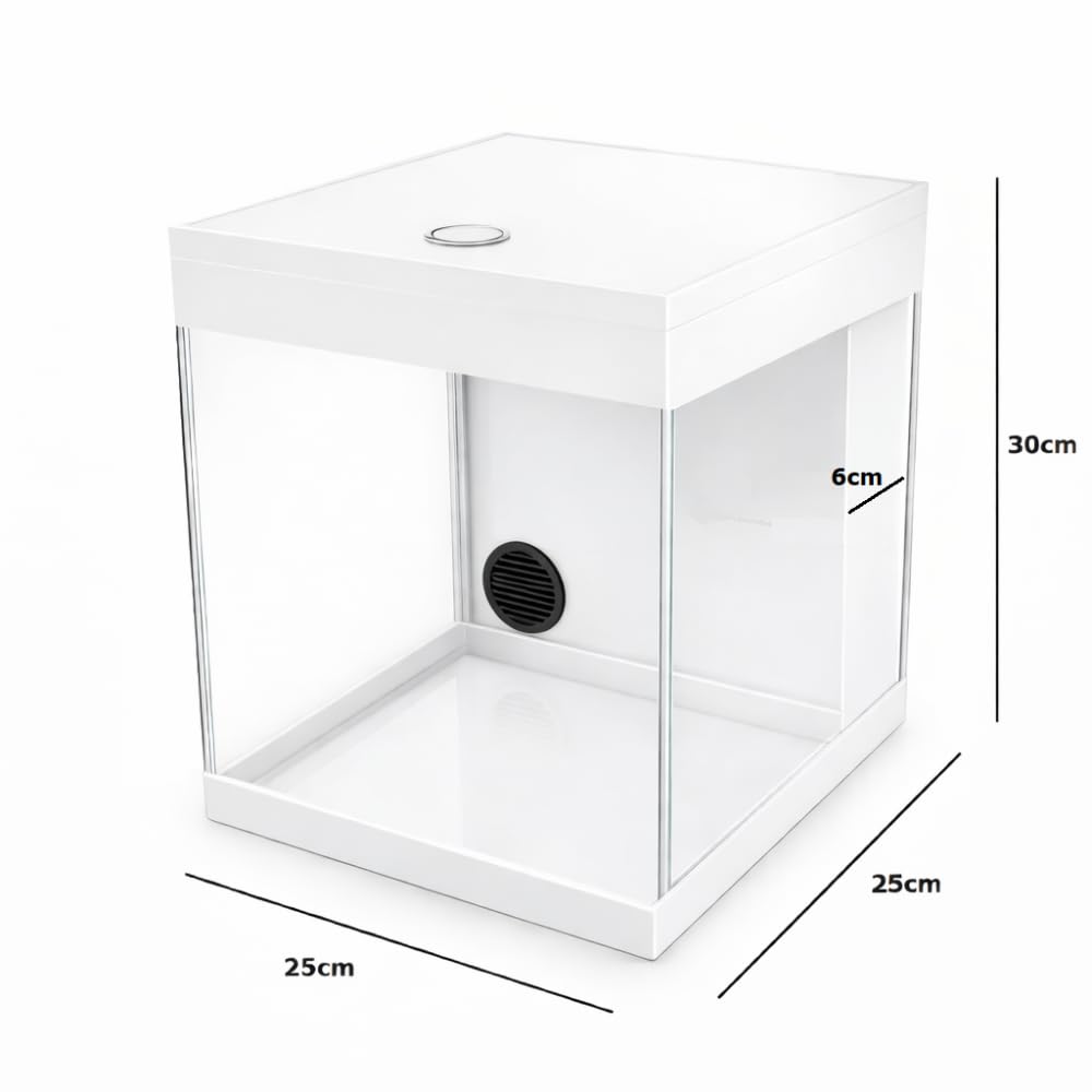 AquariumLine Cube Complete 25 – Acuario cúbico de 25 x 25 x 30 cm con filtro trasero, bomba e iluminación LED (blanco, kit completo: bañera + filtro + bomba + barra LED)