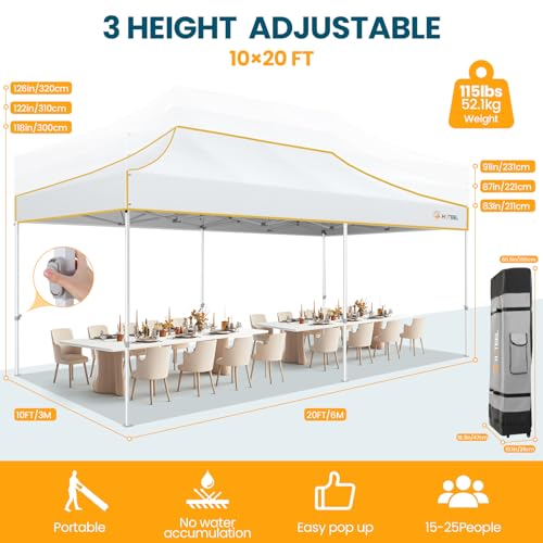Image of Hoteel 10x20 Pop Up Canopy Tent Heavy Duty with 6 Sidewalls, Waterproof Party Tent, Easy Set-up Commercial Instant Tents with Roller Bag & Sandbags, Hexagonal Leg (1-Year Warranty)