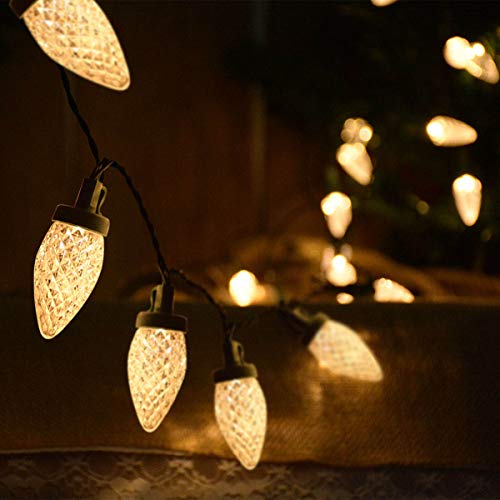 Image of C9 Christmas Lights, 50 led Battery Operated Strawberry Christmas String Lights for Holiday Decorations Christmas Wreaths Xmas Tree Front Door Garland Decorations (Warm Lighting)