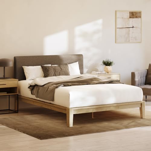 Image of Nectar Bamboo Platform Bed Frame & Upholstered Headboard - King - Natural /Slate - Floating Center Support Legs -12 inch Height - Easy Tool Free Set Up - Sturdy Wooden Support Slats - Holds Up To 500 lbs