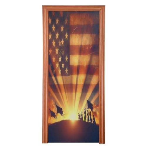 Msyxl Nostalgic July 4th Pattern Door Cover, Front Door Cover Decoration, Removable Home Decor for Indoor Outdoor, Farmhouse, Holiday Party, Xmas, Enhance Holiday Atmosphere, 36 x 98 in