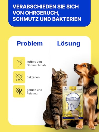 Japan Premium Pet Fingerpads/Ohrenreiniger für Hund & Katze | Sanfte Ohren Reinigung mit Aloe Vera, Malinsäure & Hamamelis | Finger Ohrentücher Gegen Geruch & Schmutz | Ihre Hundepflege AUR 35 STK.