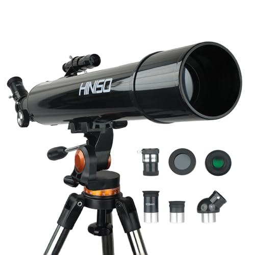 Image of HINISO 90AZ Astronomical Telescope for Adults & Beginners | 90mm Refractor with 800mm Focal Length | Moon & Planet Viewing | BT Remote, Phone Adapter, Steel Tripod & Carry Bag | 32x-240x Magnification