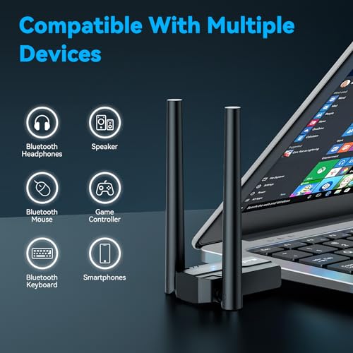 Maxuni USB Bluetooth 5.3 Dongle Adapter for PC Laptop Computer Desktop, Low Latency EDR Bluetooth Receiver for Bluetooth Keyboard Mouse, Support Windows 10/11/8.1(Plug and Play), 150M - Image 5