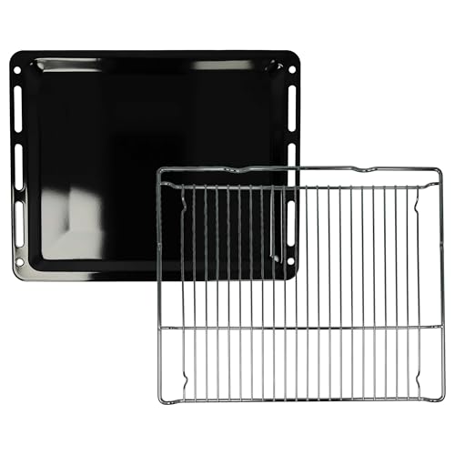 vhbw 1x teglia da forno, 1x griglia (set da 2pz.) compatibile con Bosch HBG675BB1/30, HBG675BB1/35 forni - 45,5 x 36,1/37,5 x 3 cm