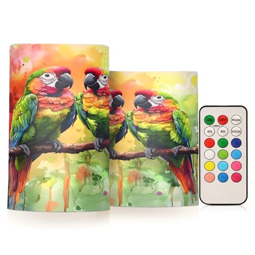 Bougie LED perroquet aquarelle sans flamme avec télécommande