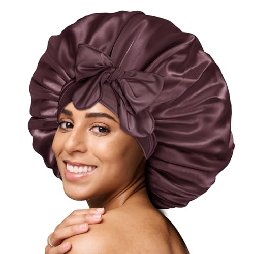 Image of BONNET QUEEN Silk Bonnet for Sleeping Women, Double layer Satin Hair Bonnet for Curly Hair, Satin Hair Cap for Sleeping