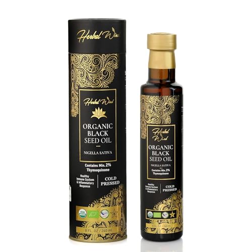 Herbal Wind Black Seed Oil: Cold Pressed USDA Organic Black Seed Oil Liquid - Turkish Nigella Sativa Black Cumin Seed Oil with Min. 2% Thymoquinone for Immune Support, Joint Health and More - 8 Fl Oz