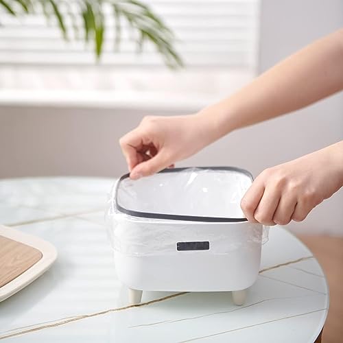 Image of Mini Portable Tabletop Dustbin, Mini Trash Can with Lid - Wastebasket for Bathroom Vanity, Desktop, Tabletop (Square Press - White)