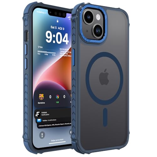 DEERLAMN Strong Magnetic Case for iPhone 15 6.1-Inch [Compatible with Magsafe][Military Grade Drop Protection] Translucent Matte Shockproof Protective Phone Cover-Frosted Blue