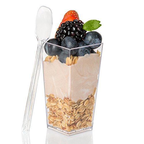Ilyapa Mini Plastic Dessert Cups with Spoons, 3 oz - Tall, Clear, 40-Count