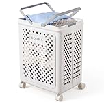 50L Laundry Basket Plastic Washing Baskets for Laundry Rolling Laundry Hamper Foldable Laundry Basket with Handle and Wheels Clothes Storage for Laundry Room,Bathroom,Bedroom,Dorm