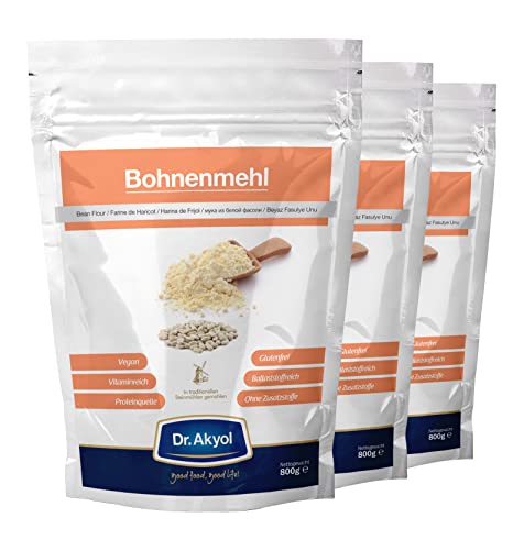 Dr. Akyol Bohnenmehl | 2,4kg (3x800g) | Premium Bohnen | Glutenfrei | Vegan | Vegan Protein | Low Carb | Glutenfreie Lebensmittel | Glutenfreies Mehl | Backen | Brotbackmischung | Mehl Cover