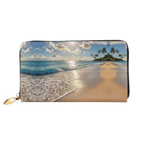 Portefeuille long femme en cuir imprimé hawaïen et ultra fin avec pochette à deux volets