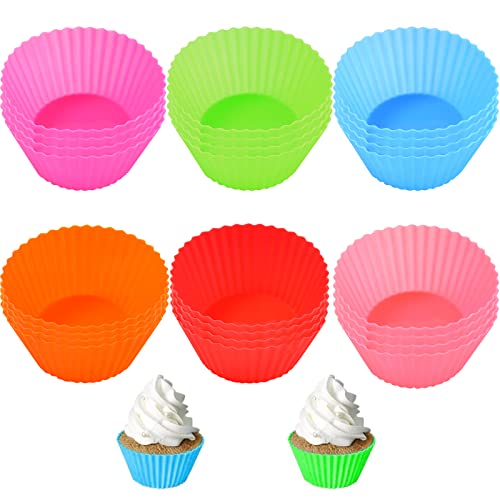 RONGYI 24 Piezas Muffins Moldes de Silicona, Moldes para Magdalenas de Silicona Antiadherente, Fácil de Desmoldar y Limpiar Molde Muffins Silicona para Muffins, Donuts, Chocolate, Gelatinas, Pasteles Cover