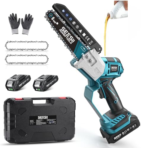 SEESII Brushless Mini Chainsaw 6 Inch, Handheld Saw with 2 * 2000...